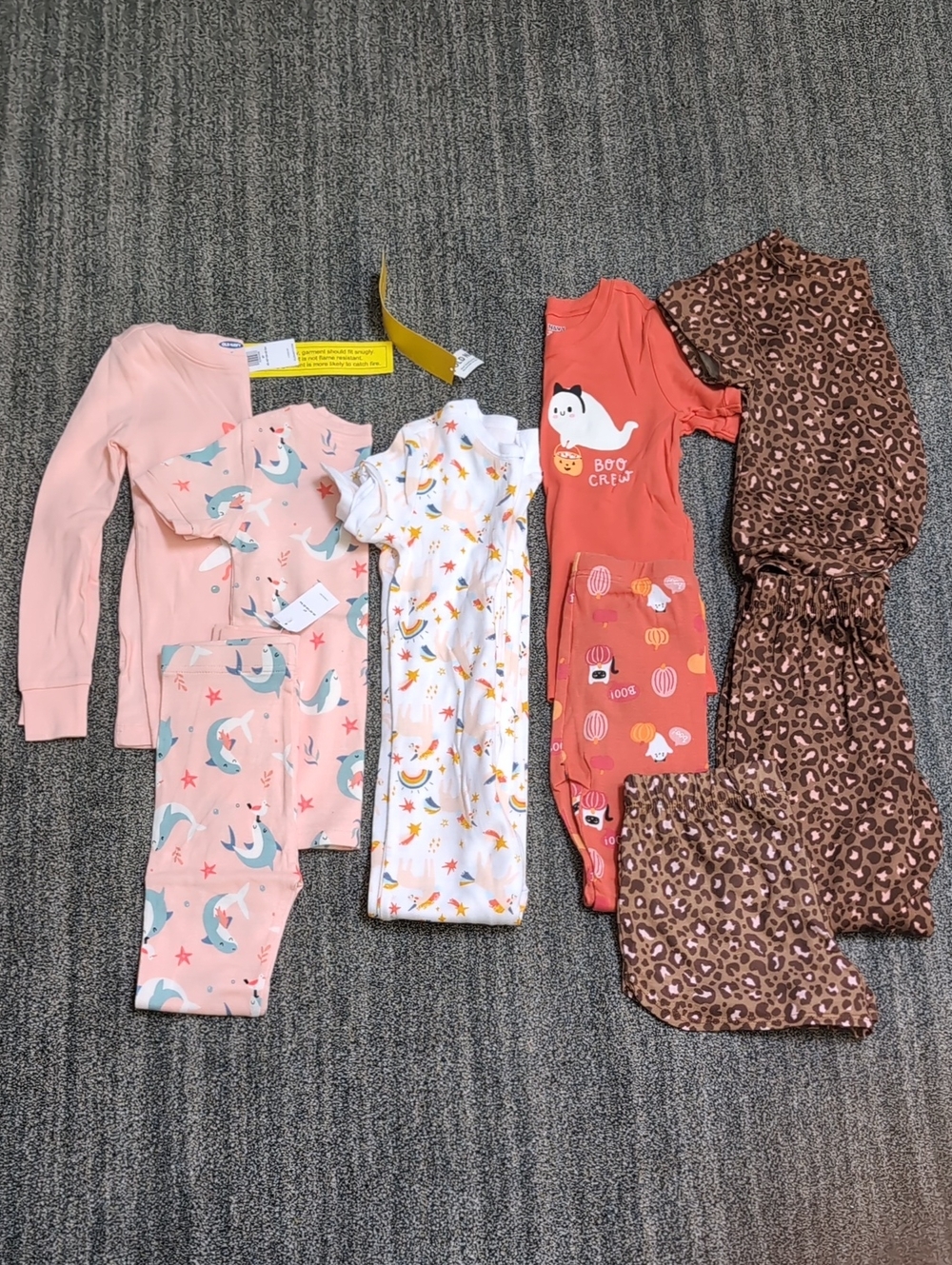NWT + EUC Old Navy Girls Sz 6T Pajamas Lot- shark rainbow cheetah Halloween cute
